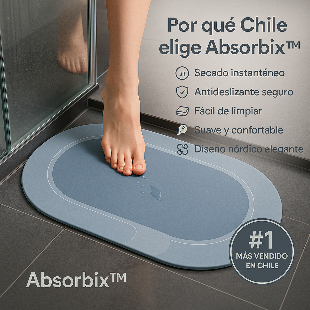 Con Absorbix™, tus pies siempre secos y tu baño siempre seguro